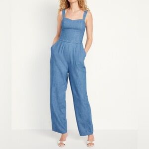 Old Navy Blue Denim Jumpsuit with Sweetheart Neckline
